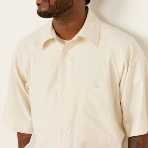 Margaret Howell Men's Cream Short-Sleeve Button-Up Shirt